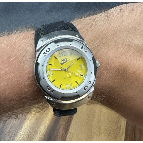 Vintage Nike Yellow Dial Quartz Watch Water Resistant Japan Movt Needs battery - Picture 1 of 5